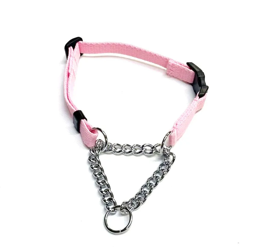 Half Check Chain Dog Collar Adjustable 13mm Wide Webbing 2 Sizes 19 Colours