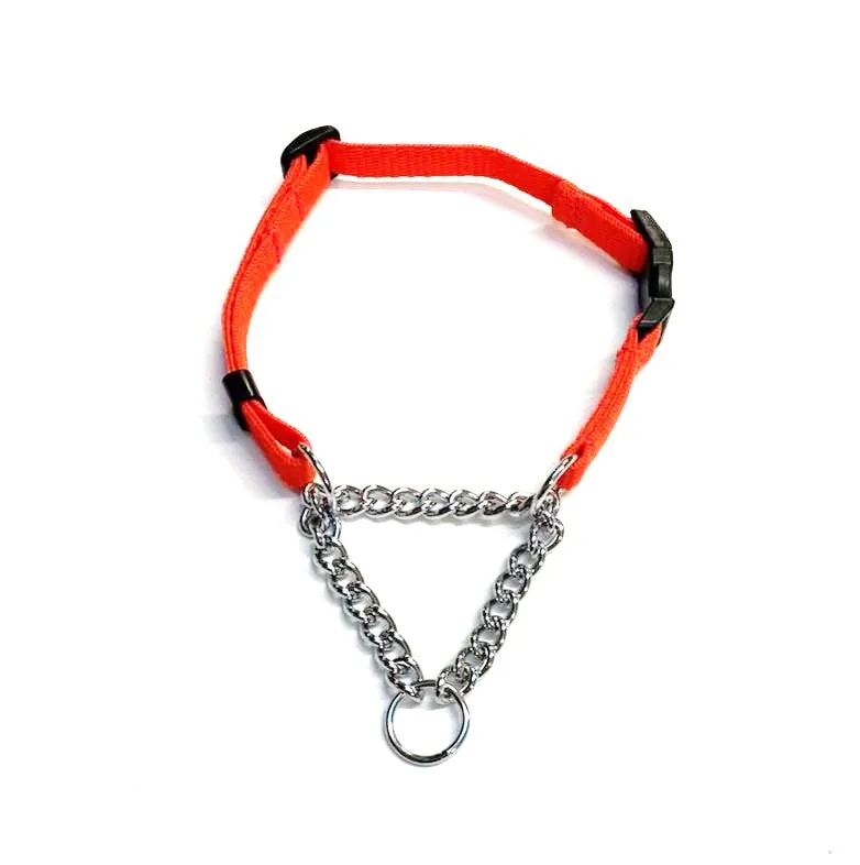 Half Check Chain Dog Collar Adjustable 13mm Wide Webbing 2 Sizes 19 Colours