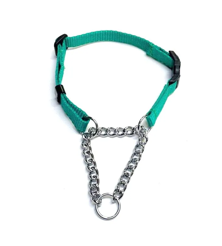 Half Check Chain Dog Collar Adjustable 13mm Wide Webbing 2 Sizes 19 Colours