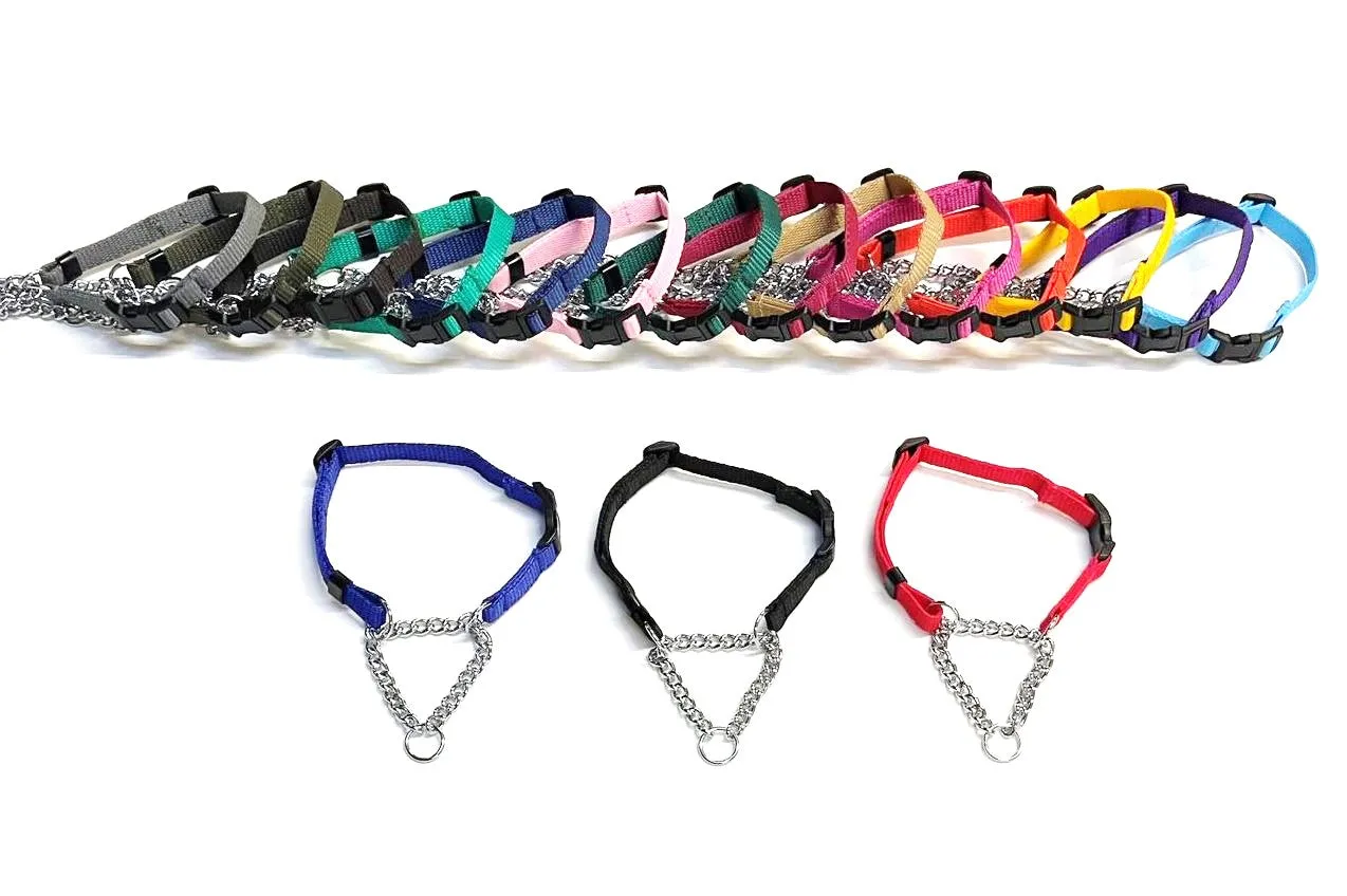 Half Check Chain Dog Collar Adjustable 13mm Wide Webbing 2 Sizes 19 Colours