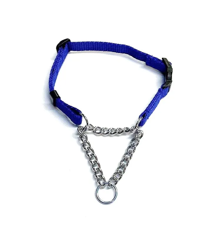 Half Check Chain Dog Collar Adjustable 13mm Wide Webbing 2 Sizes 19 Colours