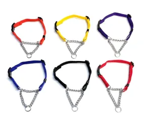 Half Check Chain Dog Collar Adjustable 13mm Wide Webbing 2 Sizes 19 Colours