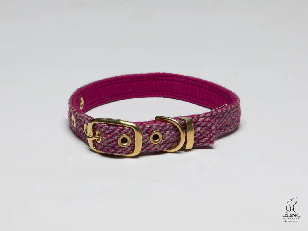 Harris Tweed Raspberry and Coral Herringbone Dog Collar