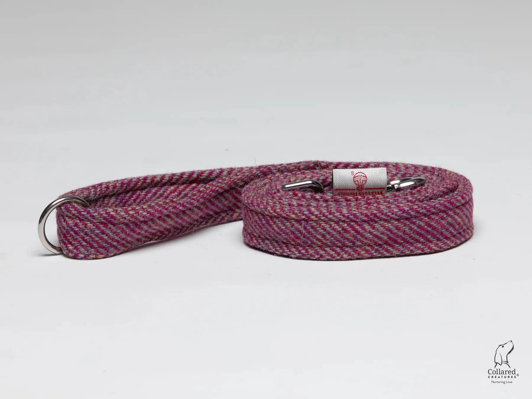 Harris Tweed Raspberry and Coral Herringbone Dog Collar