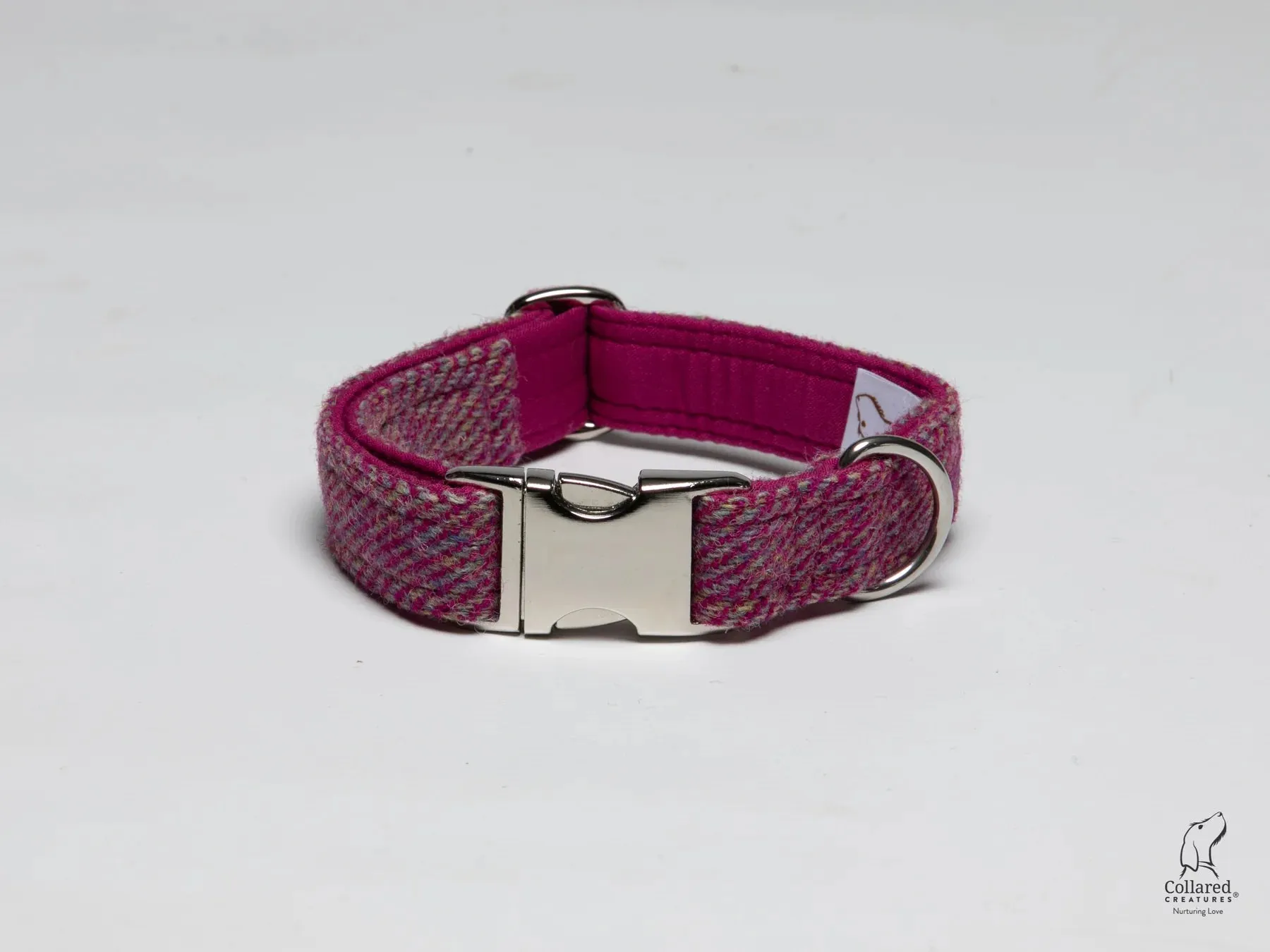 Harris Tweed Raspberry and Coral Herringbone Dog Collar