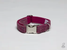 Harris Tweed Raspberry and Coral Herringbone Dog Collar
