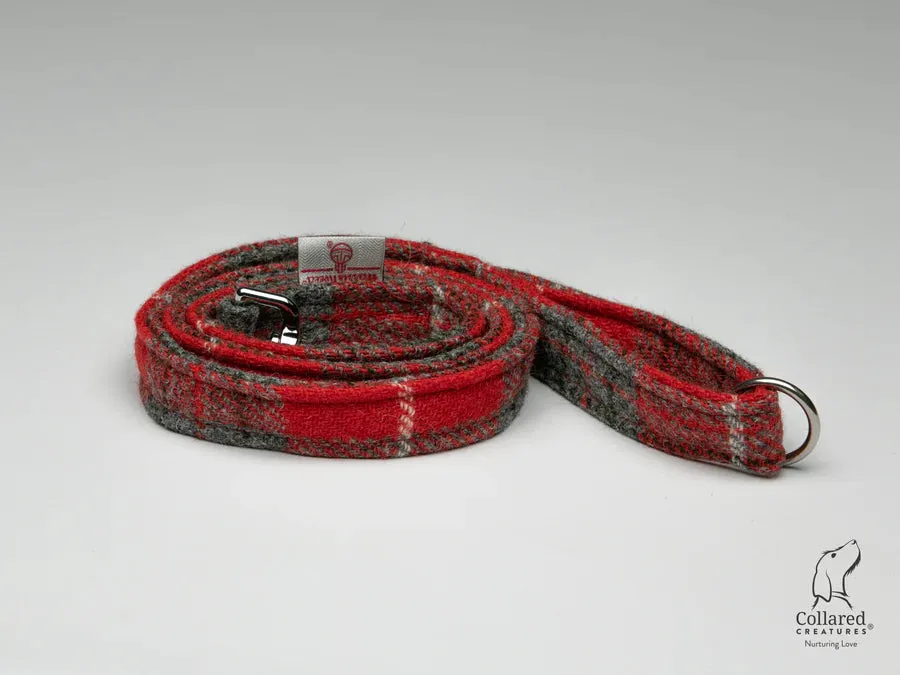 Harris Tweed Red and Grey Check Dog Collar