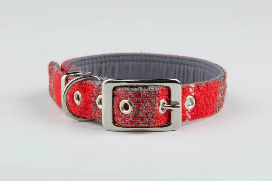Harris Tweed Red and Grey Check Dog Collar