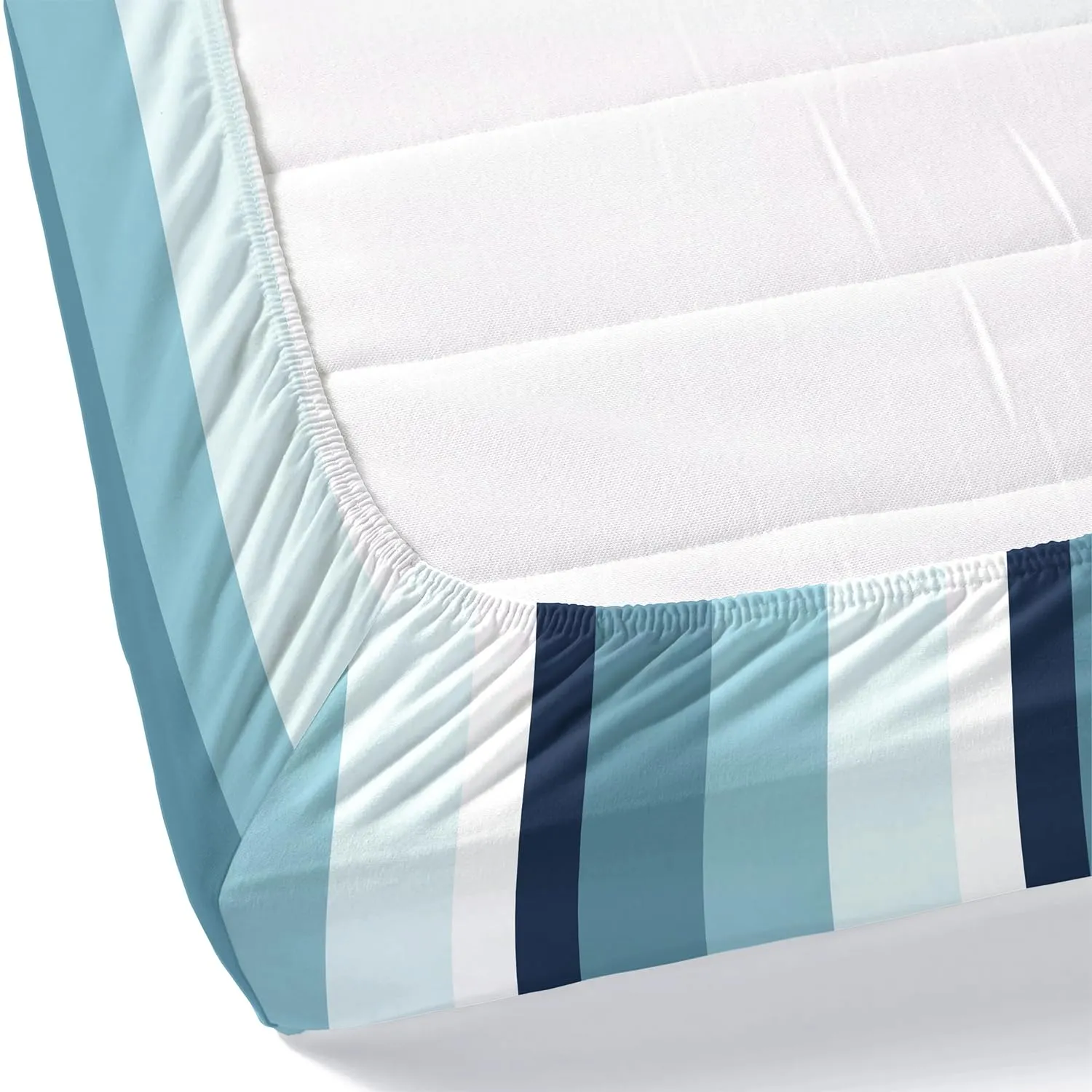 Haus & Kinder Bedsheet for Double Bed, Elastic Fitted King Size | 186 TC 1 Fitted Elastic Bed Sheet for King Size Bed and 2 Pillow Covers (72 X 78 Inches   13 Inch Deep Pocket) | Coastal Stripes Navy