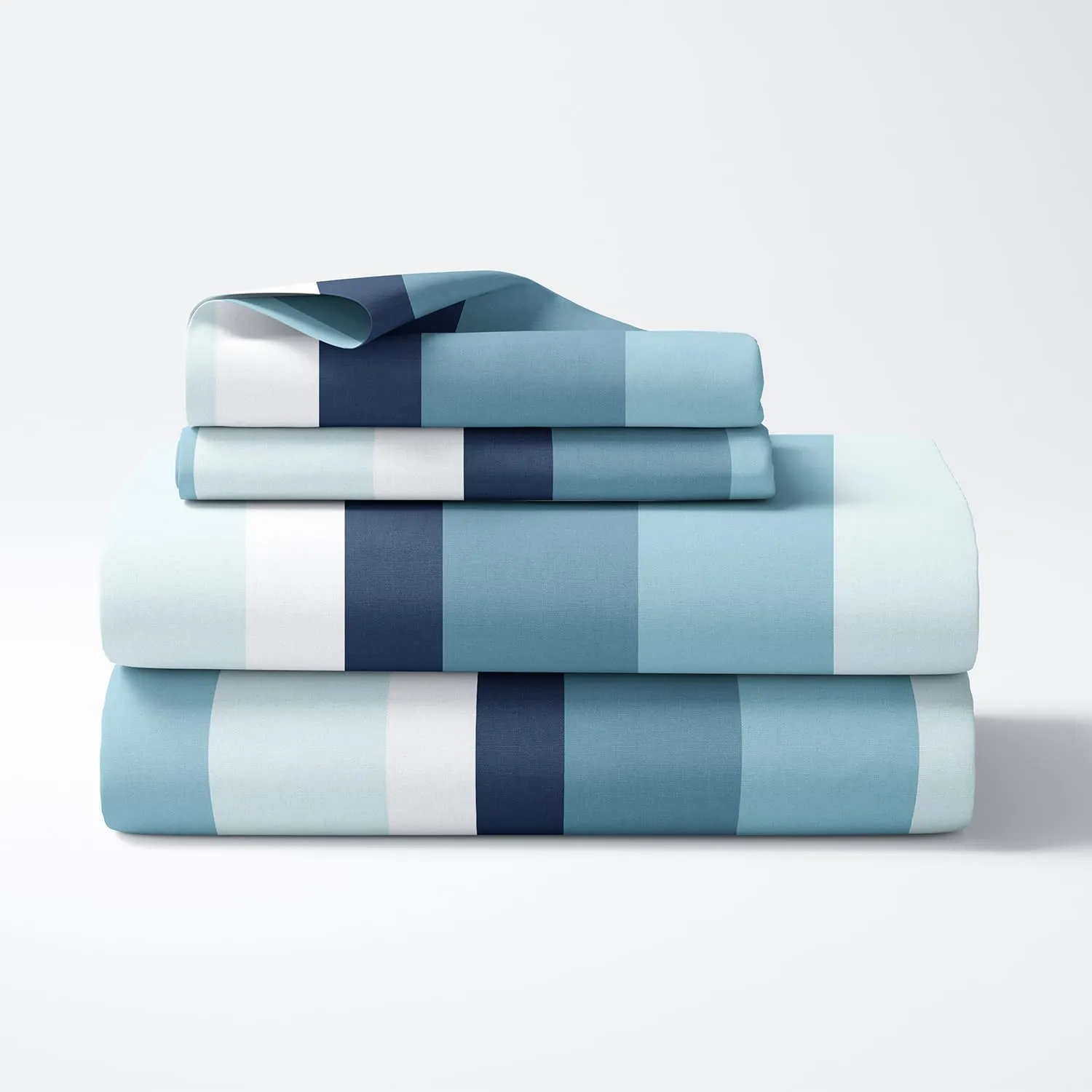 Haus & Kinder Bedsheet for Double Bed, Elastic Fitted King Size | 186 TC 1 Fitted Elastic Bed Sheet for King Size Bed and 2 Pillow Covers (72 X 78 Inches   13 Inch Deep Pocket) | Coastal Stripes Navy