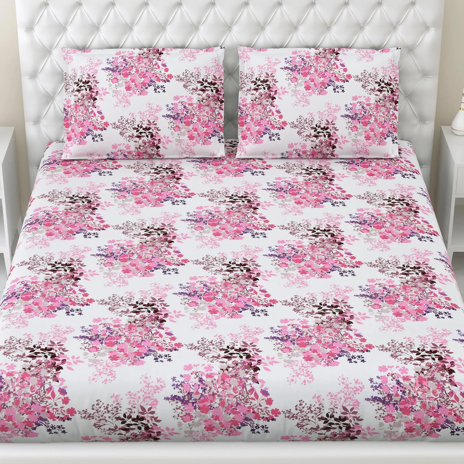 Haus & Kinder Bedsheet for Double Bed, Elastic Fitted King Size | 186 TC 1 Fitted Elastic Bed Sheet for King Size Bed and 2 Pillow Covers (72 X 78 Inches   13 Inches Deep Pocket) | Pink