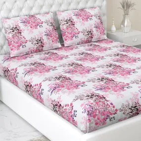 Haus & Kinder Bedsheet for Double Bed, Elastic Fitted King Size | 186 TC 1 Fitted Elastic Bed Sheet for King Size Bed and 2 Pillow Covers (72 X 78 Inches   13 Inches Deep Pocket) | Pink