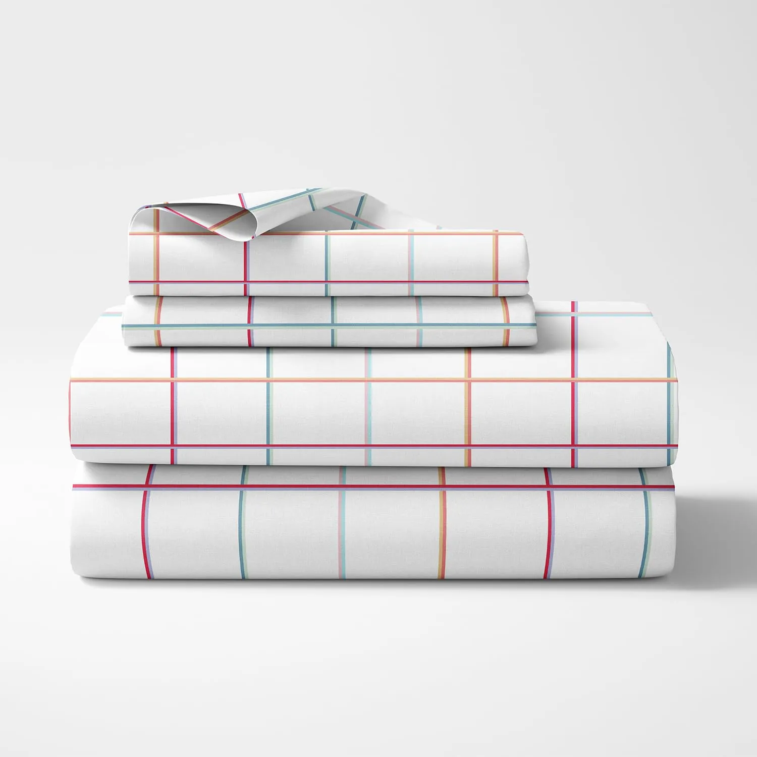 Haus & Kinder Bedsheet for Double Bed, Elastic Fitted King Size | 186 TC 1 Fitted Elastic Bed Sheet for King Size Bed and 2 Pillow Covers (72 X 78 Inches   13 Inches Deep Pocket) | Rainbow Checks