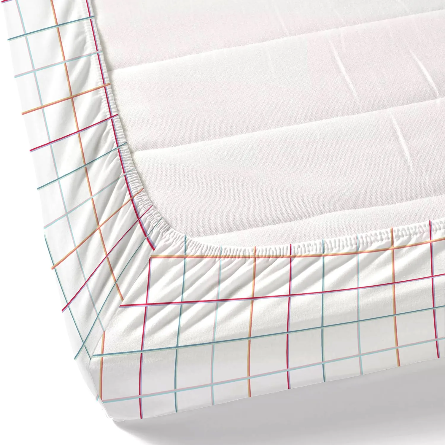 Haus & Kinder Bedsheet for Double Bed, Elastic Fitted King Size | 186 TC 1 Fitted Elastic Bed Sheet for King Size Bed and 2 Pillow Covers (72 X 78 Inches   13 Inches Deep Pocket) | Rainbow Checks