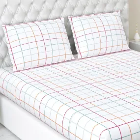 Haus & Kinder Bedsheet for Double Bed, Elastic Fitted King Size | 186 TC 1 Fitted Elastic Bed Sheet for King Size Bed and 2 Pillow Covers (72 X 78 Inches   13 Inches Deep Pocket) | Rainbow Checks