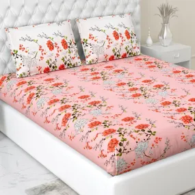 haus & kinder Bedsheet for Double Bed, Elastic Fitted King Size | 186 TC 1 Fitted Elastic Bed Sheet for King Size Bed and 2 Pillow Covers (72 X 78 Inches   13 Inches Deep Pocket) | VSD Pink