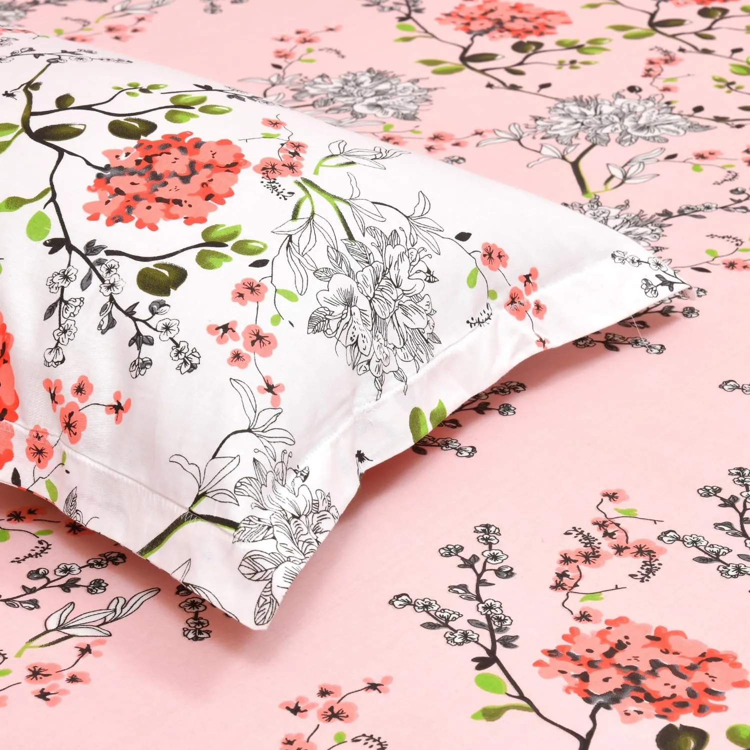 haus & kinder Bedsheet for Double Bed, Elastic Fitted King Size | 186 TC 1 Fitted Elastic Bed Sheet for King Size Bed and 2 Pillow Covers (72 X 78 Inches   13 Inches Deep Pocket) | VSD Pink