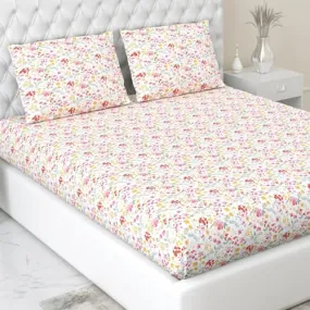 haus & kinder Bedsheet for Double Bed, Elastic Fitted Queen Size | 186 TC 1 Fitted Elastic Bed Sheet for Double Size Bed and 2 Pillow Covers (60 X 78 Inches   13 Inch Deep Pocket) | Utopia Red