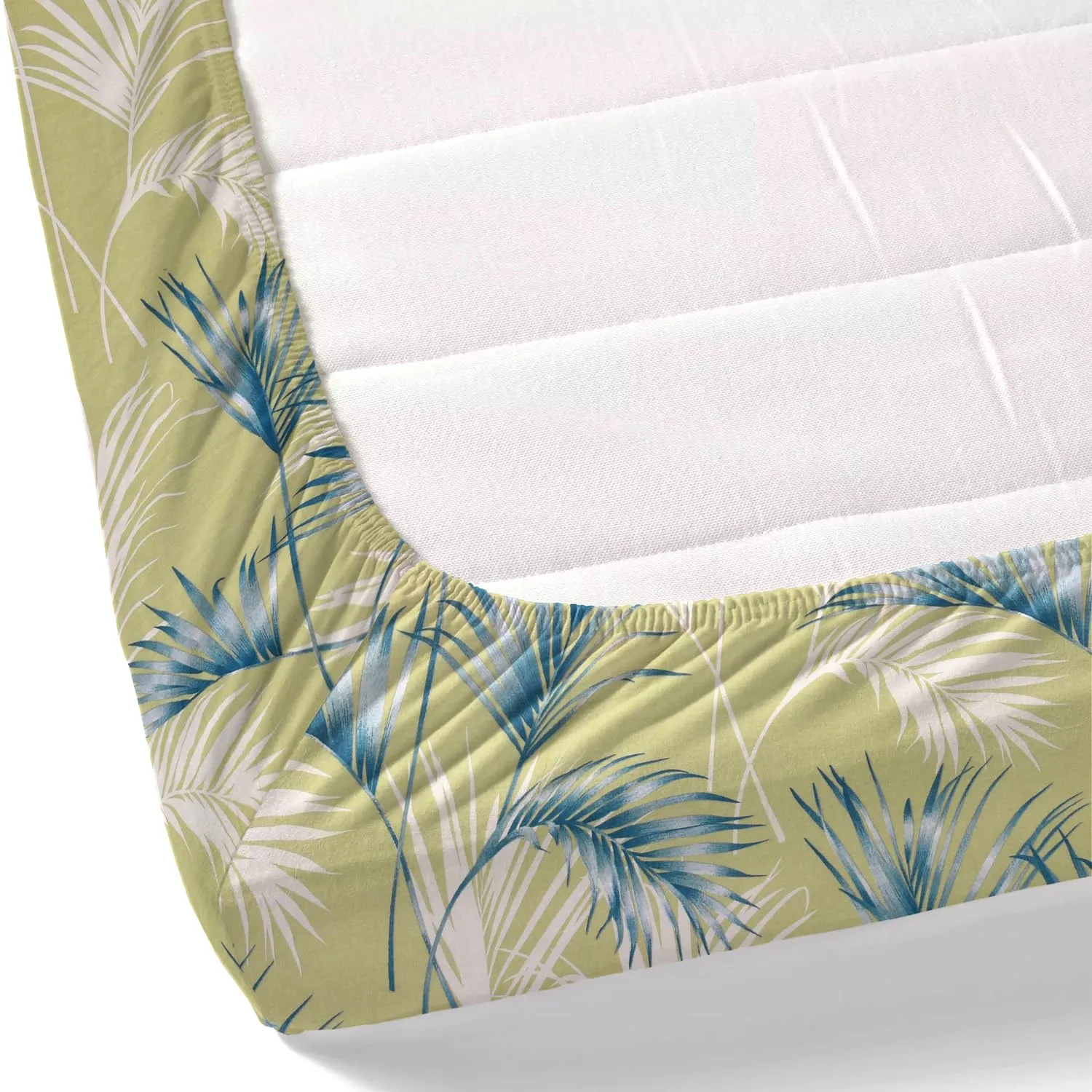 Haus & Kinder Bedsheet for Double Bed, Elastic Fitted Queen Size | 186 TC Cotton Fitted Elastic Bed Sheet for Double Size (78 X 60 Inches   13 Inches Deep Pocket) | Botanical Bliss Blue