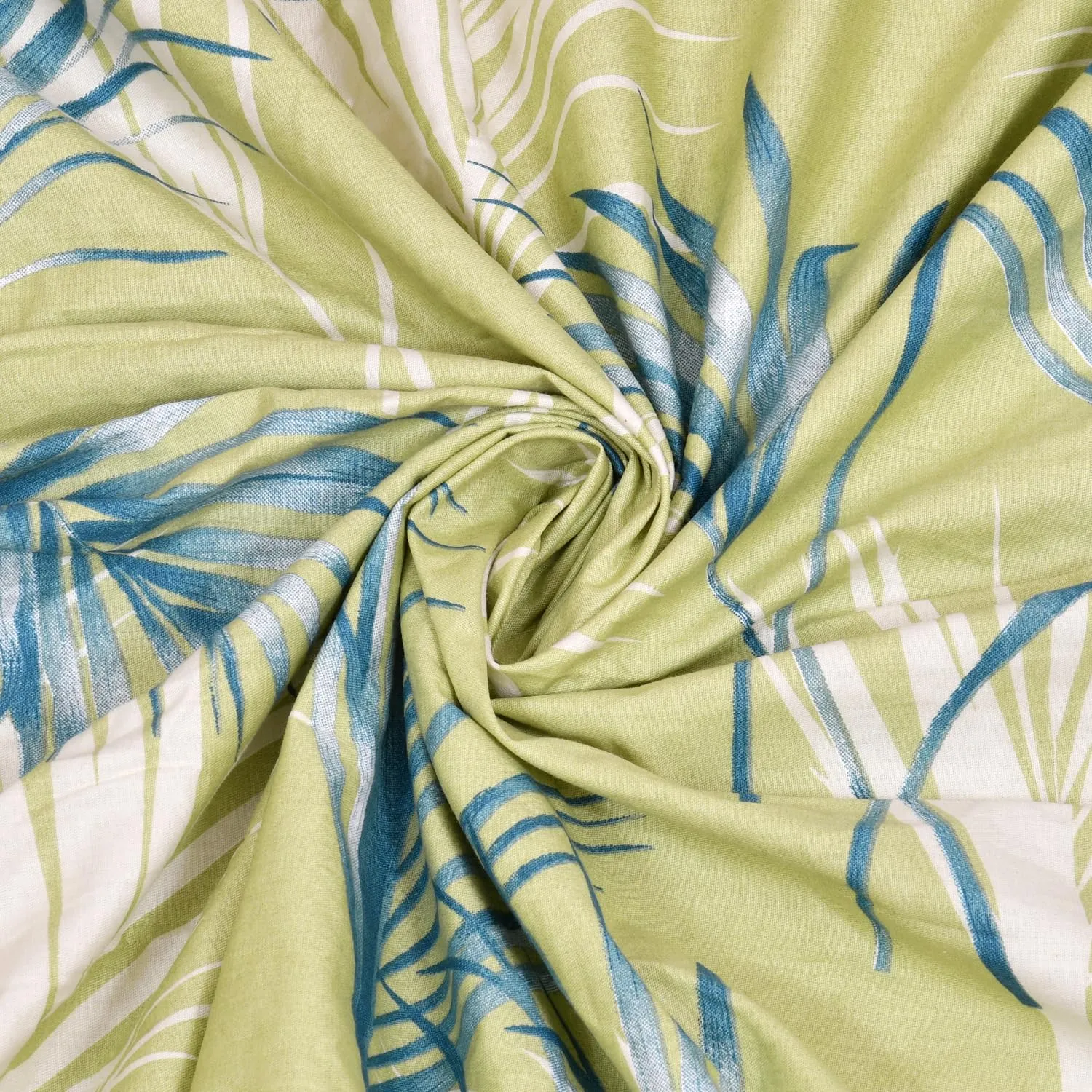 Haus & Kinder Bedsheet for Double Bed, Elastic Fitted Queen Size | 186 TC Cotton Fitted Elastic Bed Sheet for Double Size (78 X 60 Inches   13 Inches Deep Pocket) | Botanical Bliss Blue