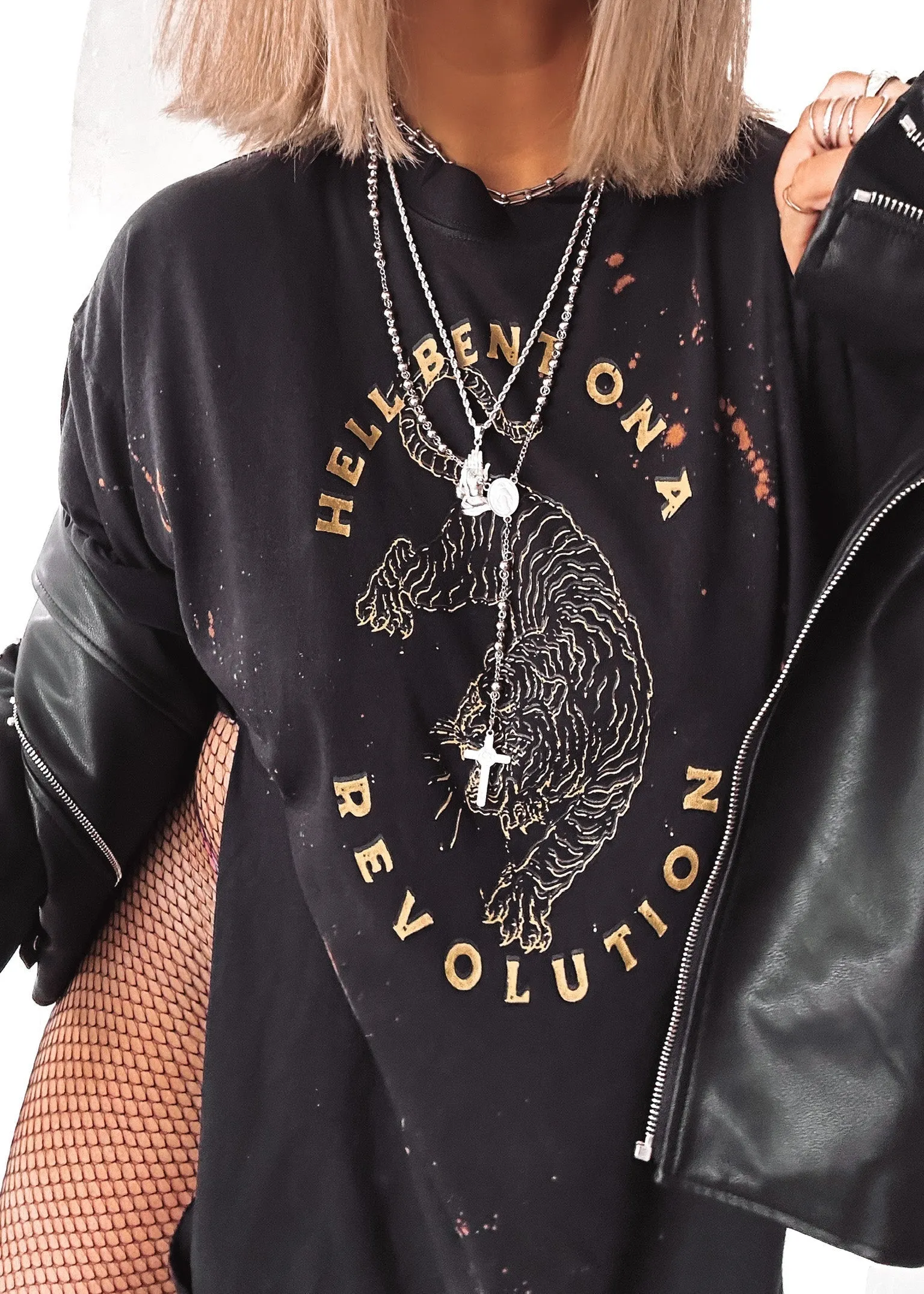 HELL BENT ON A REVOLUTION BLEACHED OUT SIDE SLIT TEE