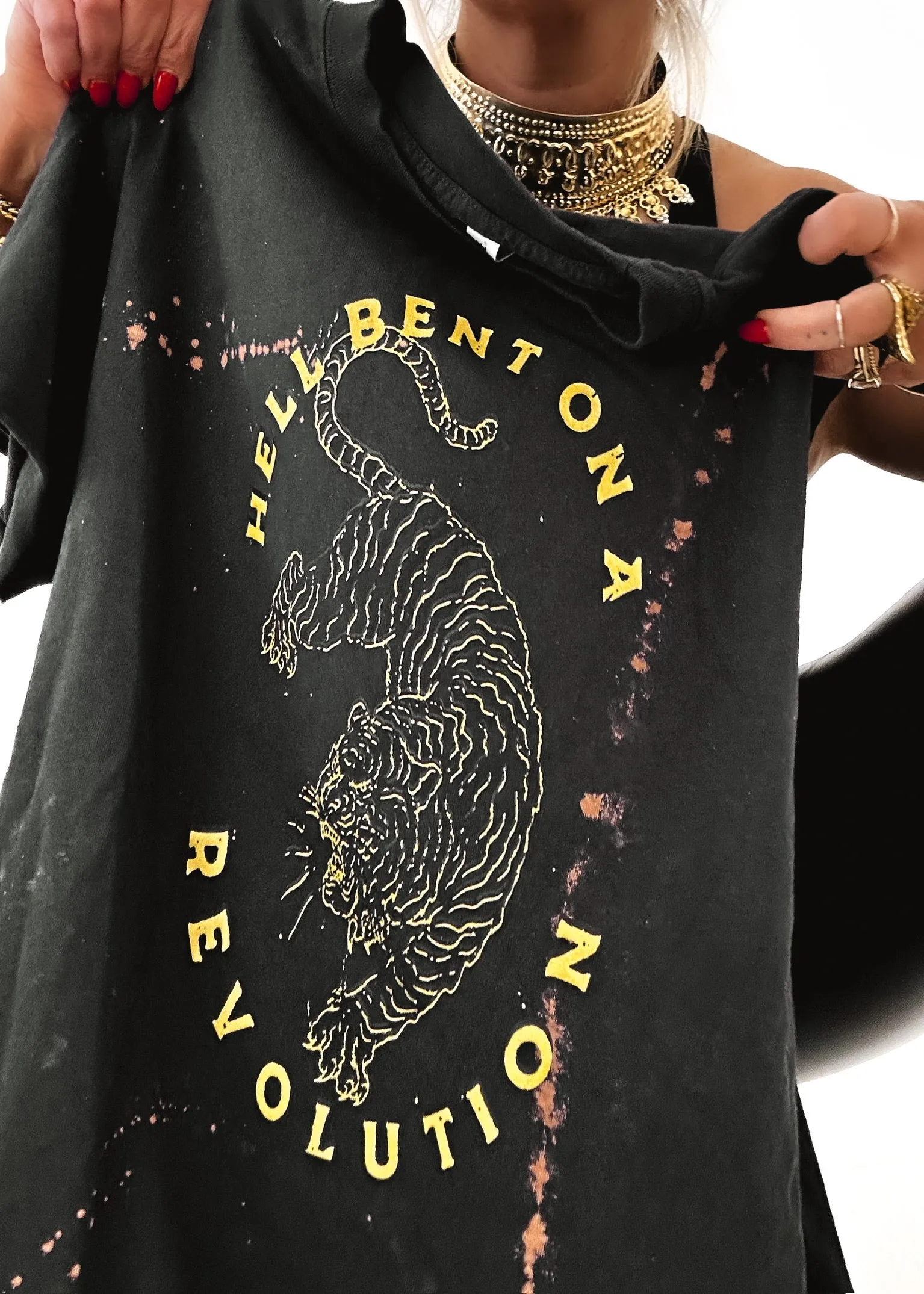 HELL BENT ON A REVOLUTION BLEACHED OUT SIDE SLIT TEE