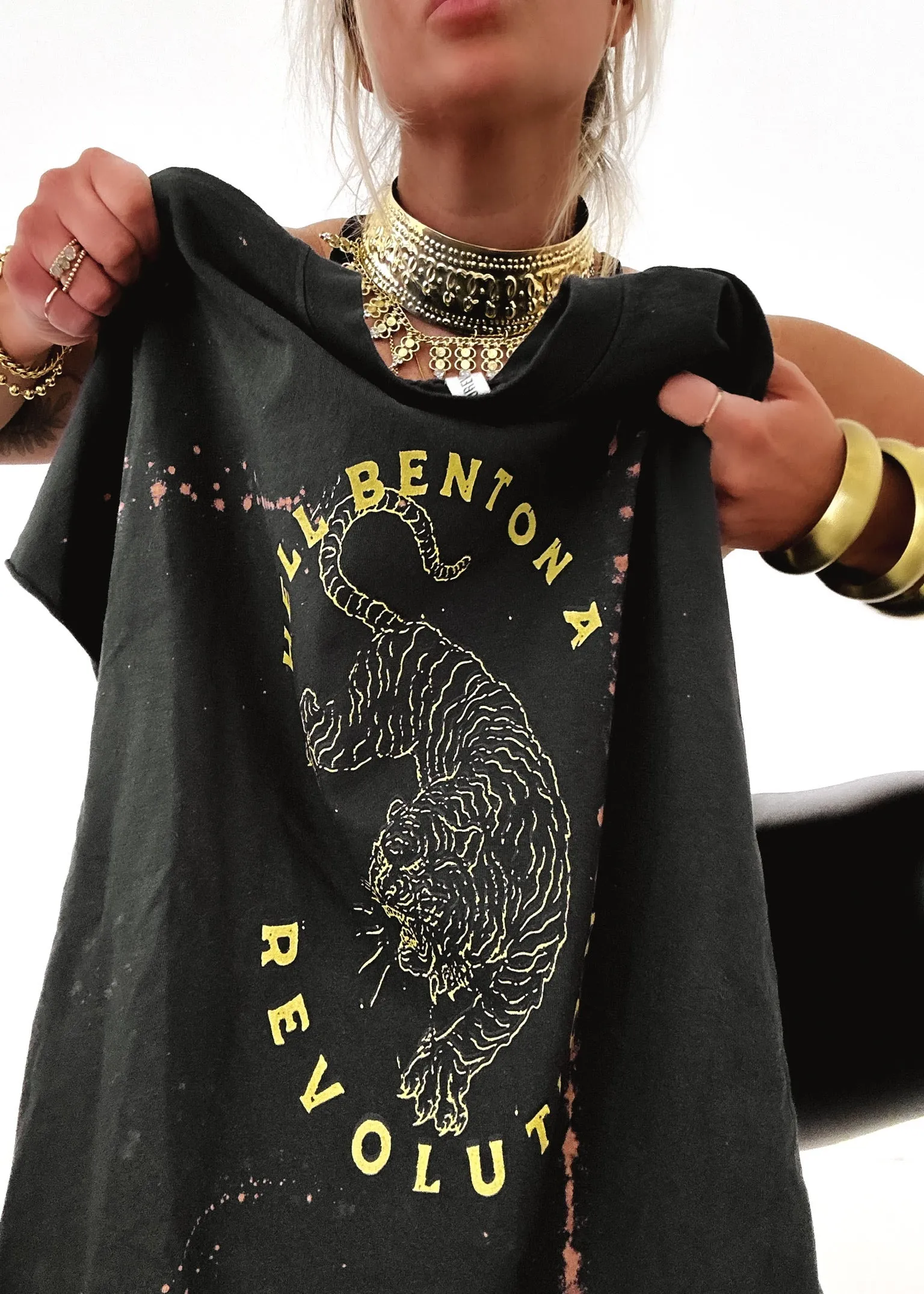 HELL BENT ON A REVOLUTION BLEACHED OUT SIDE SLIT TEE