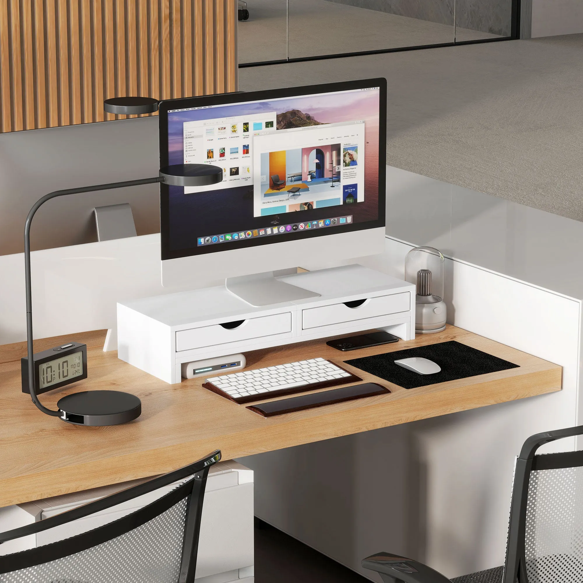 HOMCOM Dual Monitor Stand Riser with Adjustable Length and Angle