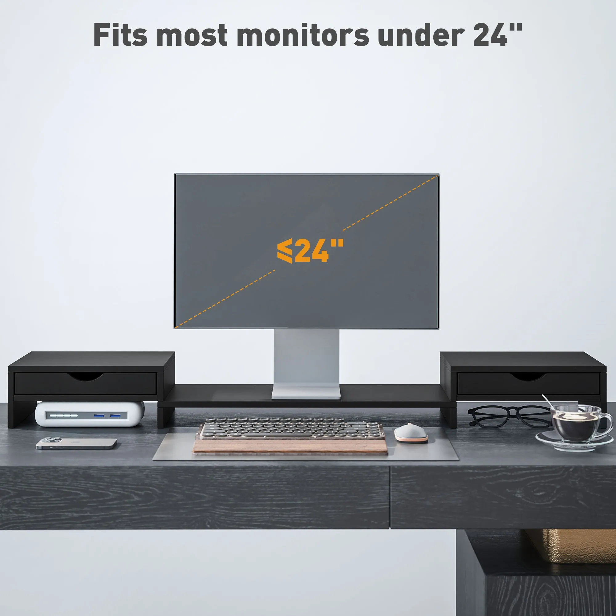 HOMCOM Dual Monitor Stand Riser with Adjustable Length and Angle
