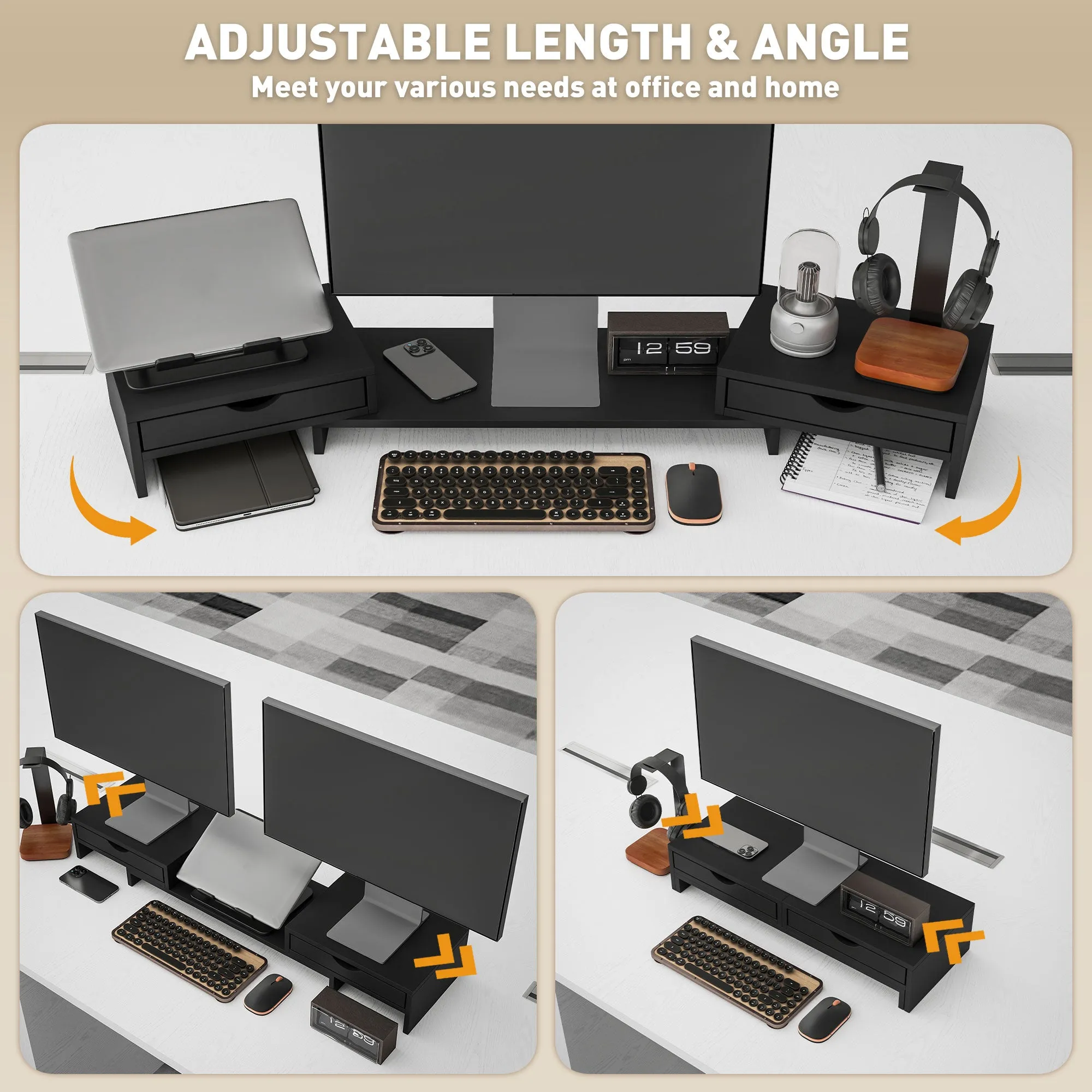 HOMCOM Dual Monitor Stand Riser with Adjustable Length and Angle