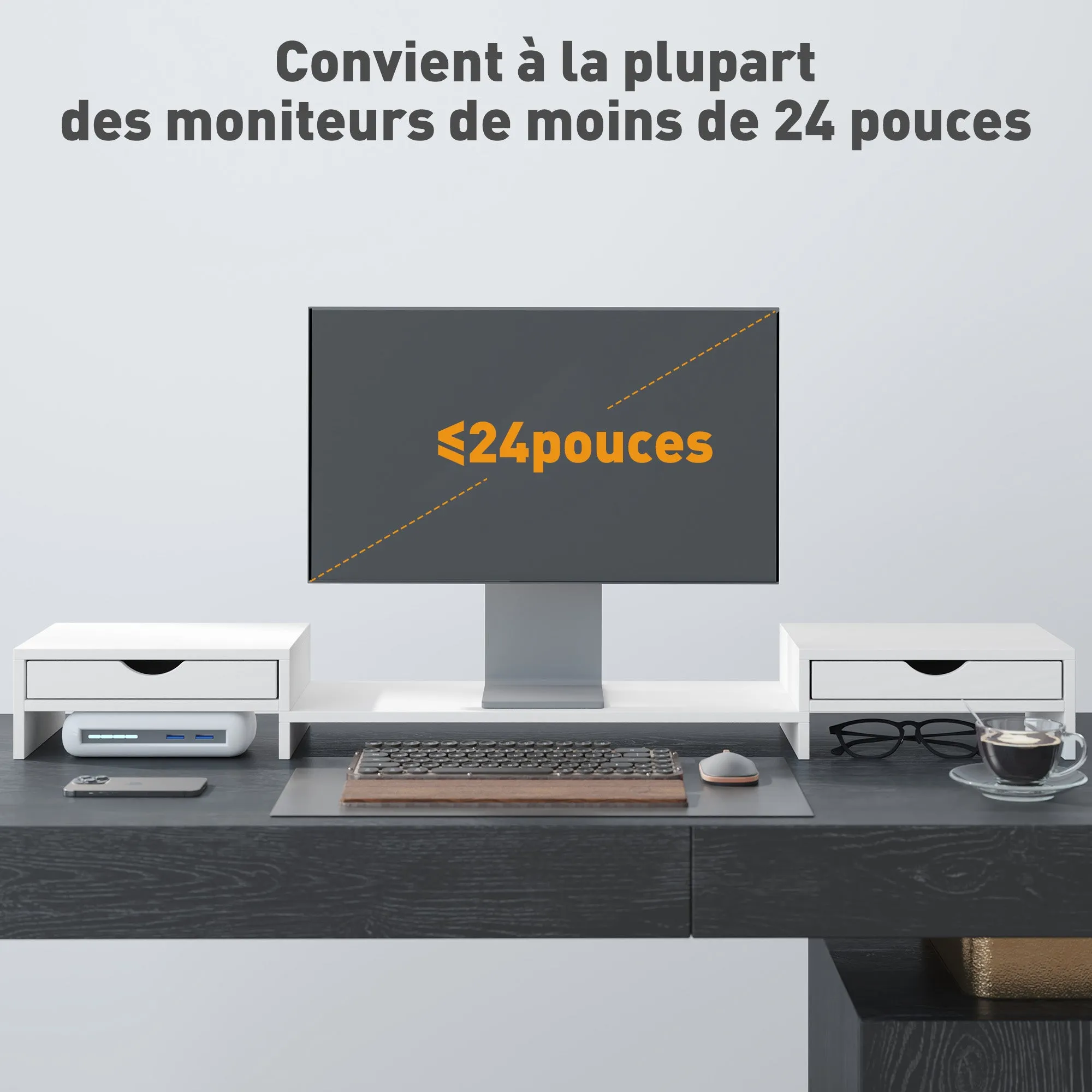 HOMCOM Dual Monitor Stand Riser with Adjustable Length and Angle