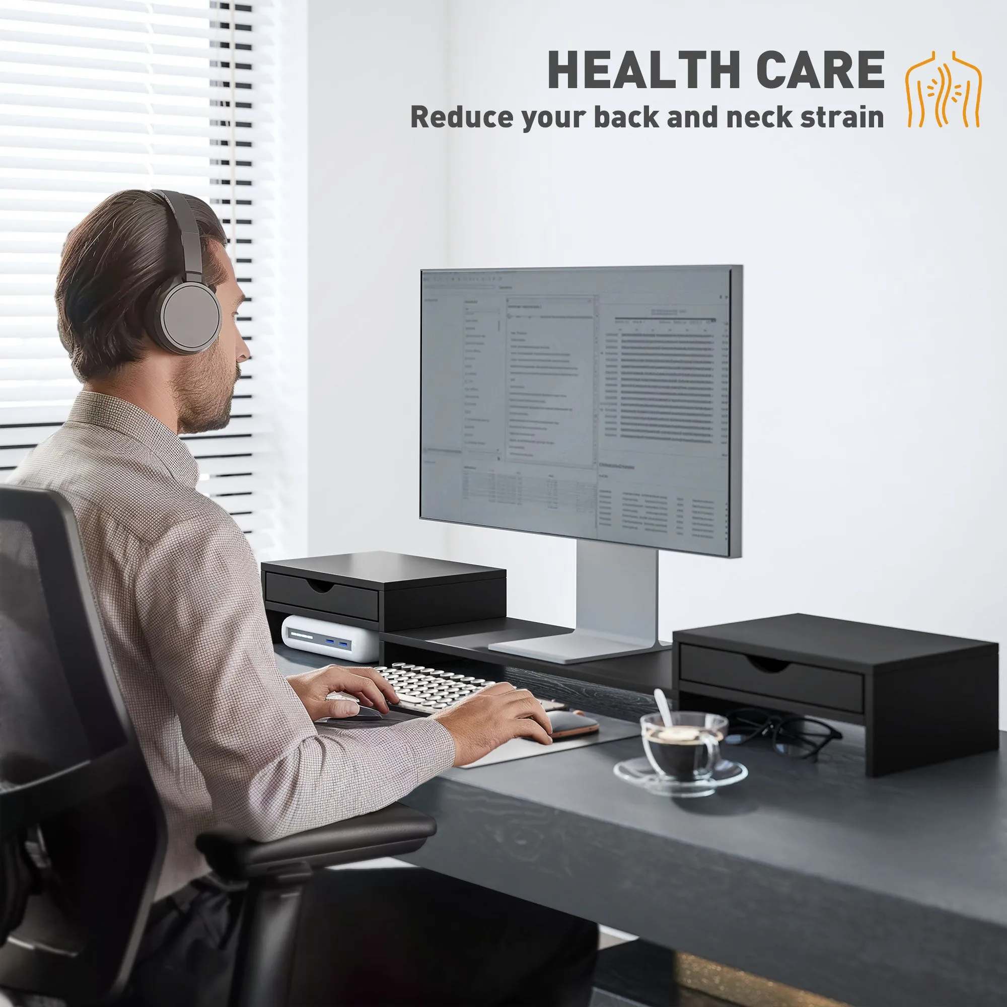 HOMCOM Dual Monitor Stand Riser with Adjustable Length and Angle