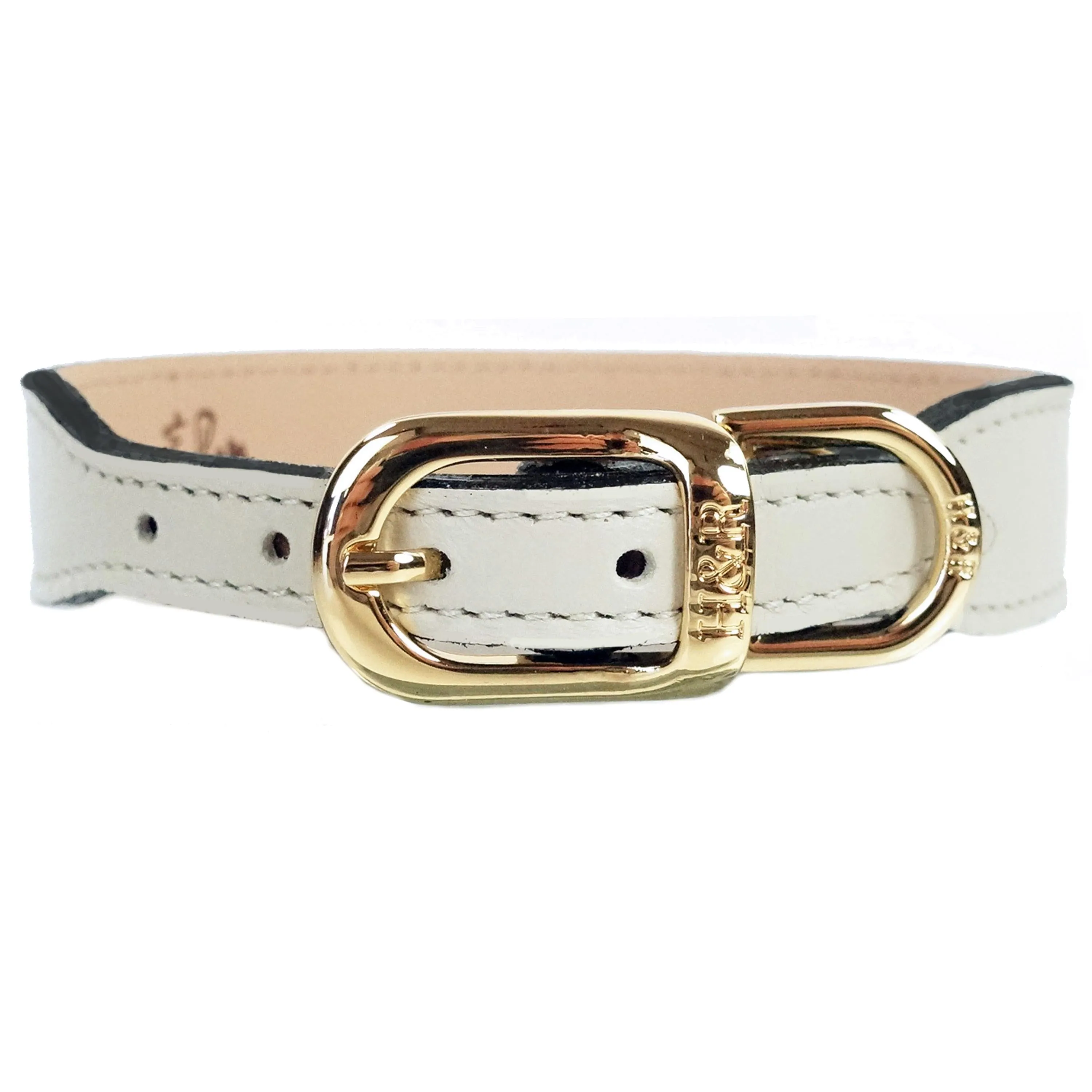 Italian Eggshell Leather Dog Collar in Gold