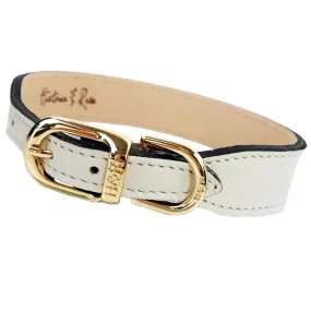 Italian Eggshell Leather Dog Collar in Gold