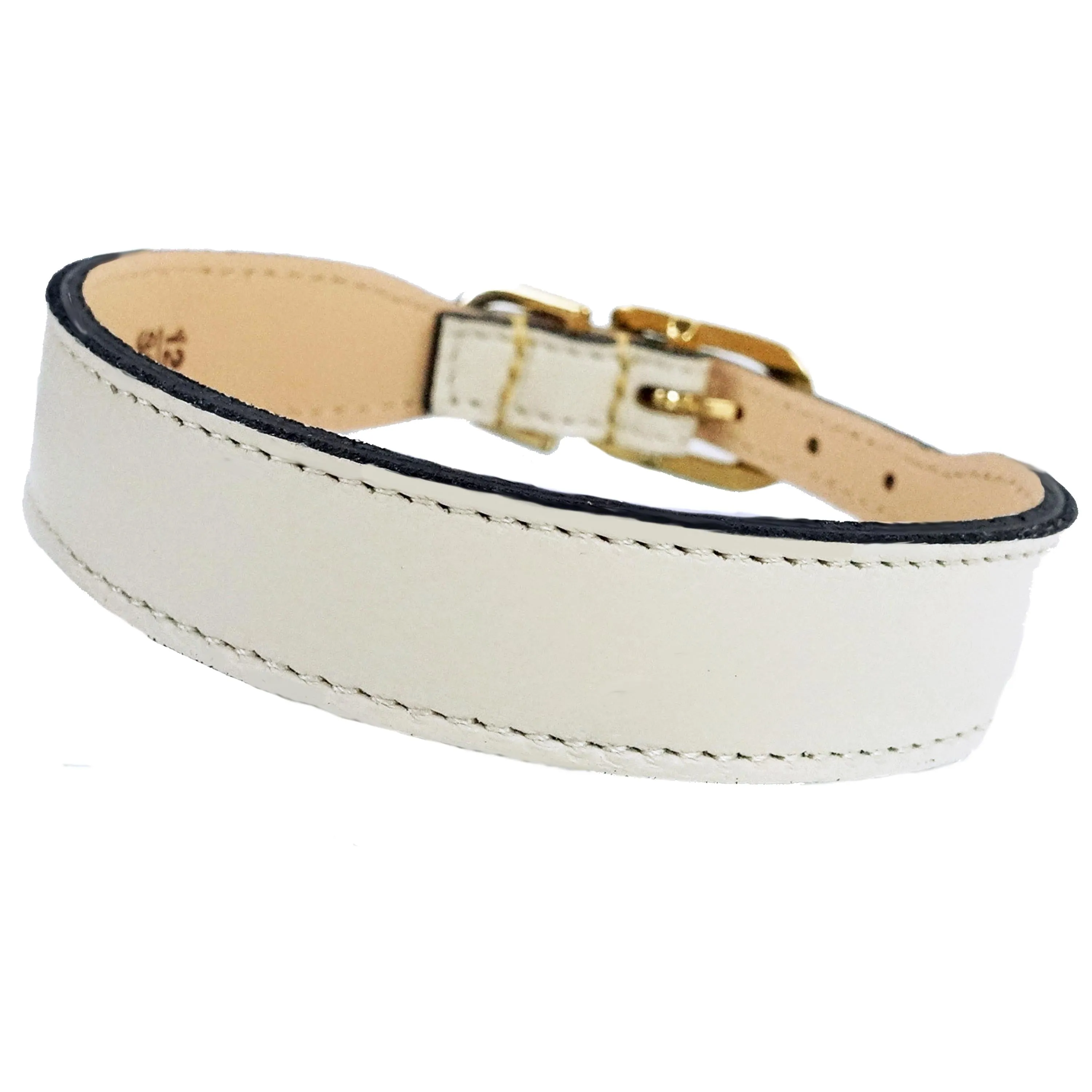 Italian Eggshell Leather Dog Collar in Gold