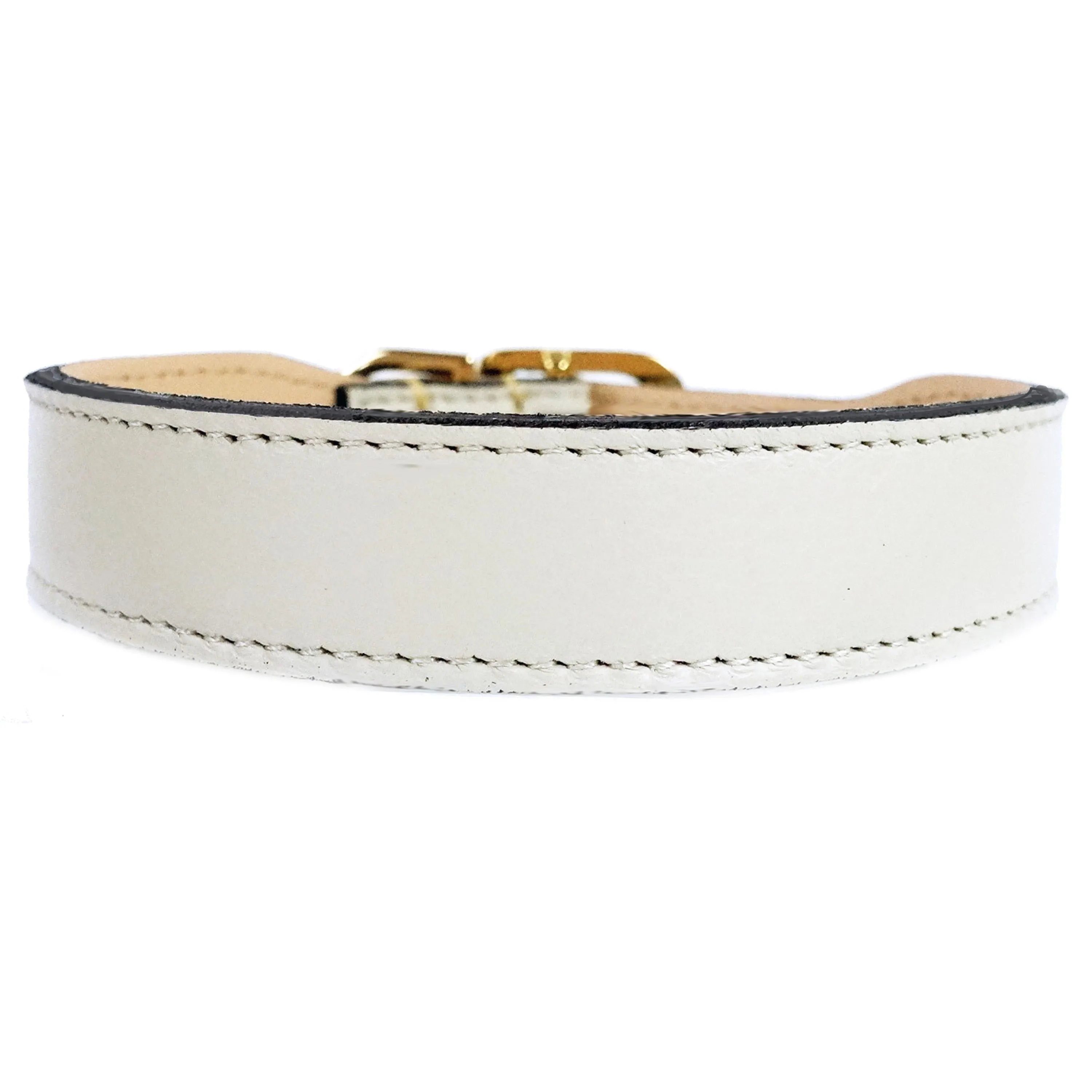 Italian Eggshell Leather Dog Collar in Gold