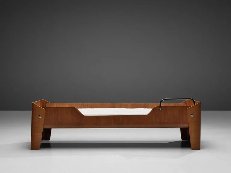 Jules Wabbes Rare Single Bed in Elm with Metal Details