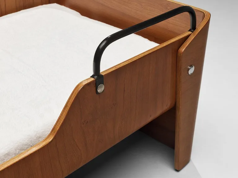 Jules Wabbes Rare Single Bed in Elm with Metal Details