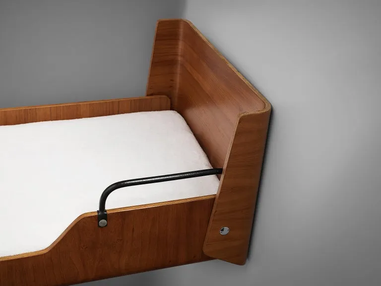 Jules Wabbes Rare Single Bed in Elm with Metal Details