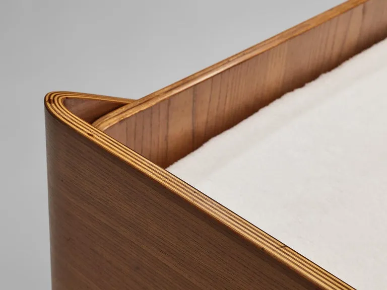 Jules Wabbes Rare Single Bed in Elm with Metal Details