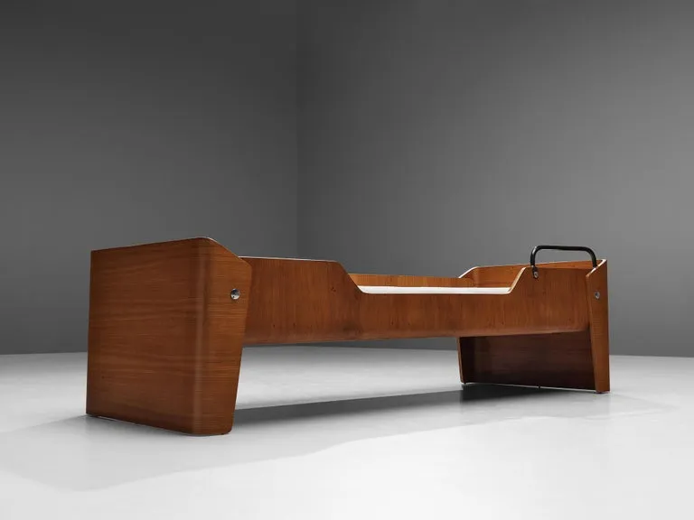 Jules Wabbes Rare Single Bed in Elm with Metal Details