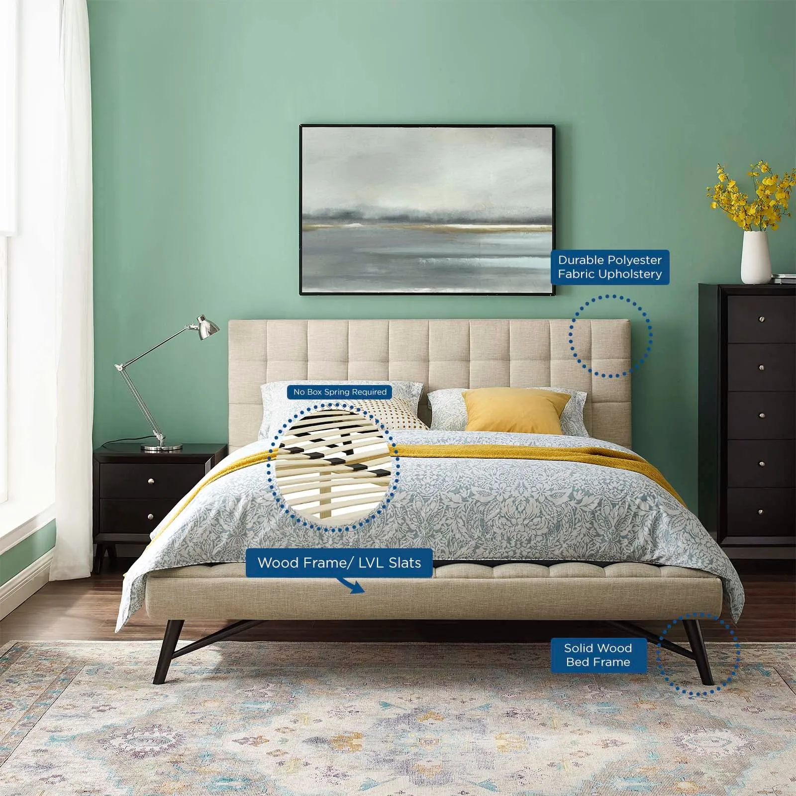 Julia Biscuit Tufted Upholstered Fabric Platform Bed