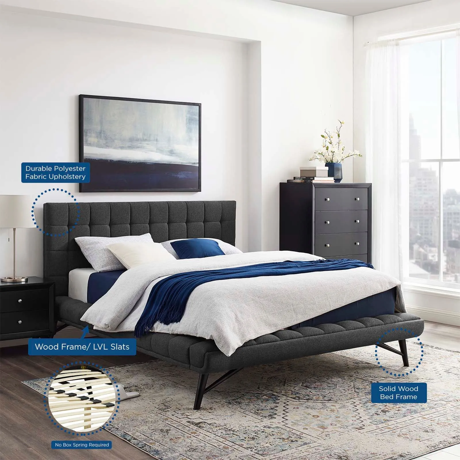Julia Biscuit Tufted Upholstered Fabric Platform Bed
