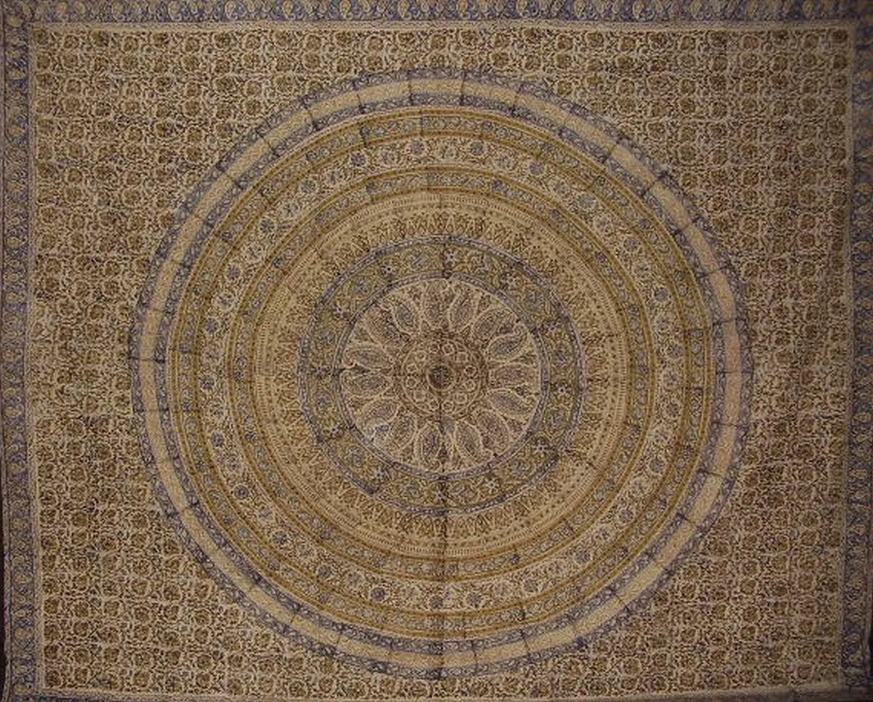 Kalamkari Block Print Tapestry Cotton Bedspread 108" x 88" Full-Queen