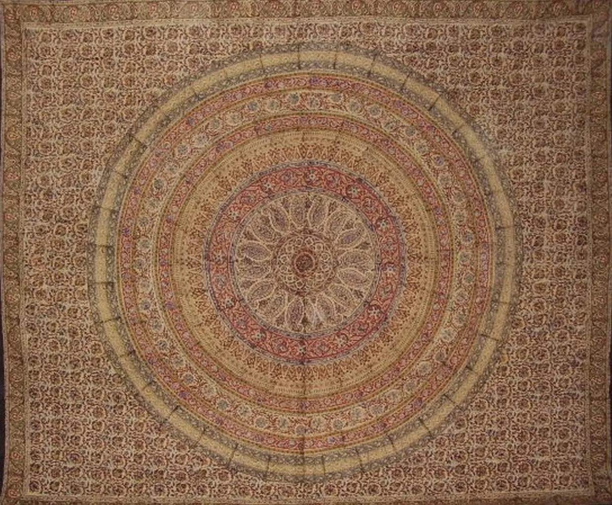 Kalamkari Block Print Tapestry Cotton Spread 106" x 70" Twin Multi Color