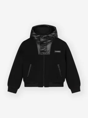 Karl Lagerfeld Boys Mixed Fabric Hooded Jacket in Black