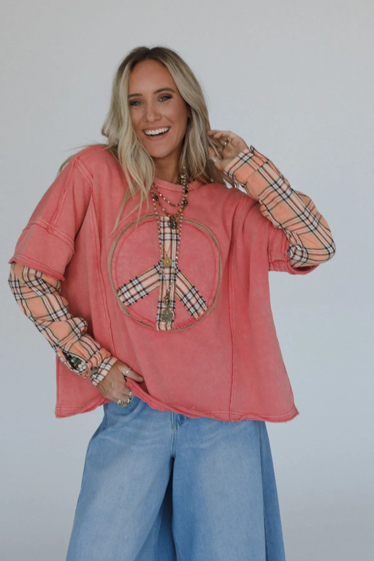 Keep Me Plaid Top - Coral