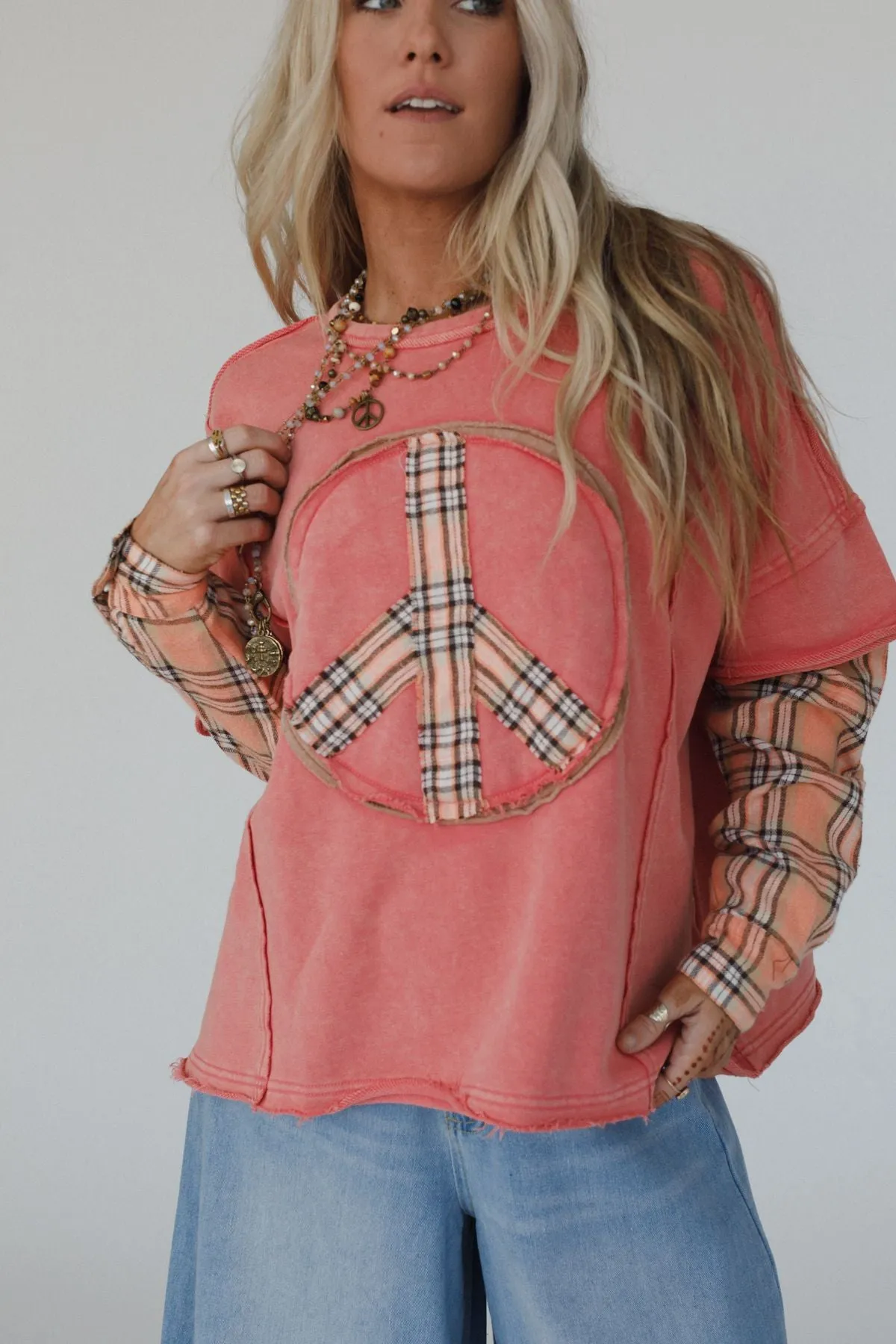 Keep Me Plaid Top - Coral