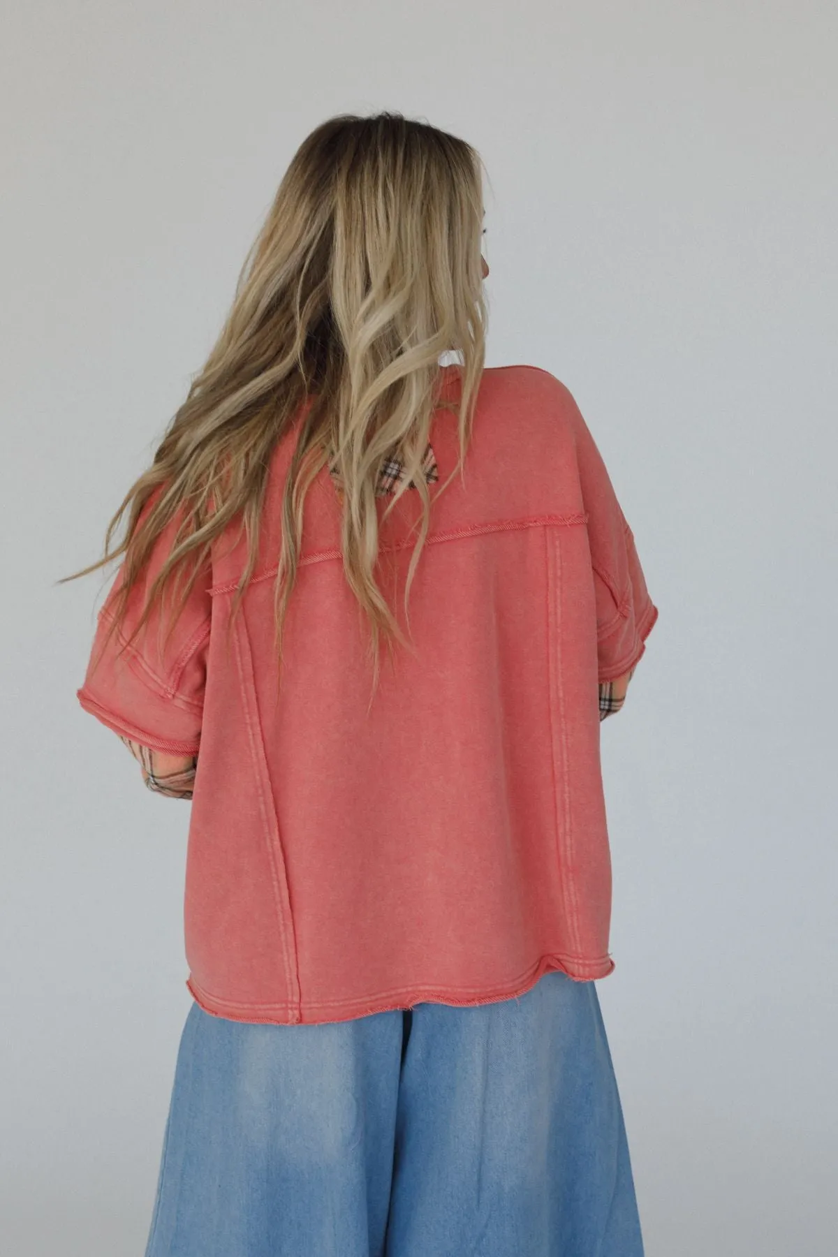 Keep Me Plaid Top - Coral