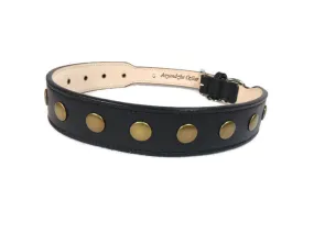 Kobe Wider Leather Dog Collar with Antique Brass Studs
